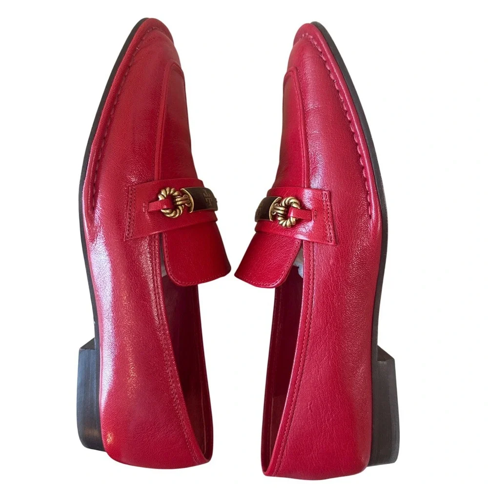 Tory Burch Perrine Loafers Tory Red Leather Square Toe Flats Size 8